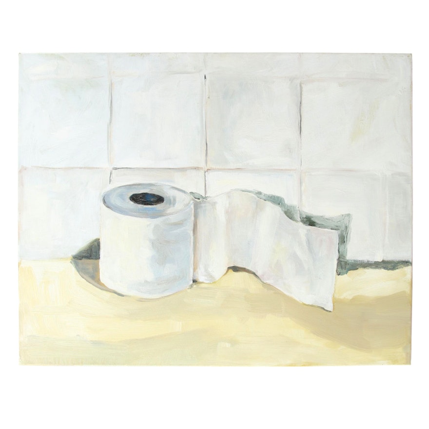 Claire Vetrano Still Life Oil Painting of Toilet Paper Roll, 2020
