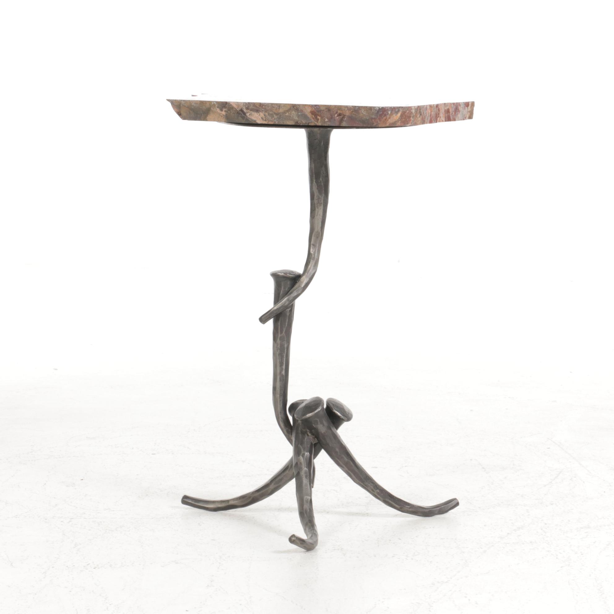 Gibson's of the Greenbrier Petrified Wood Accent Table on Forged Metal Base