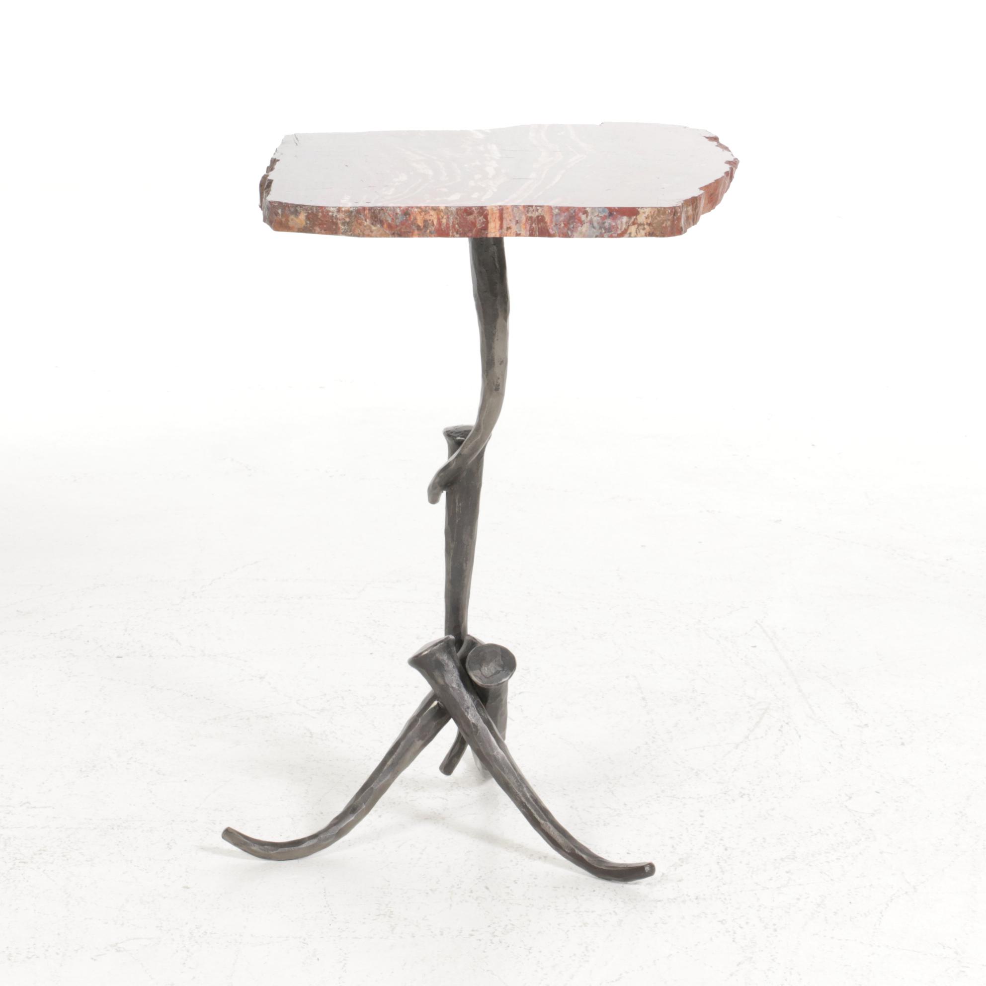Gibson's of the Greenbrier Petrified Wood Accent Table on Forged Metal Base