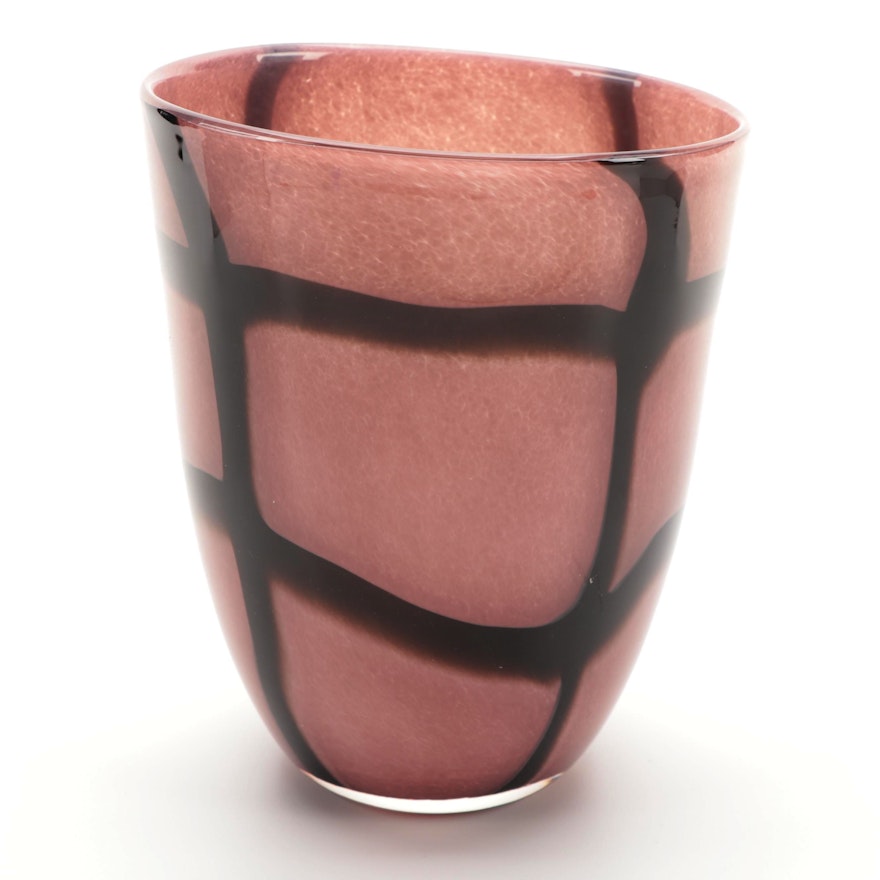 Pink and Brown Art Glass Vase, Contemporary