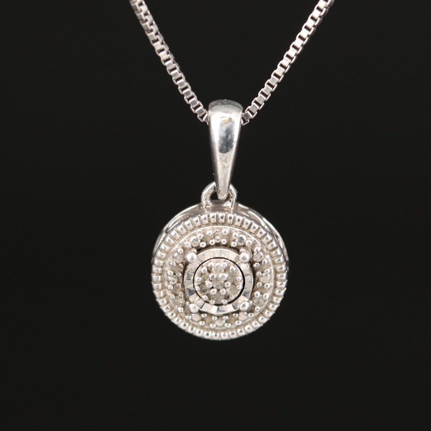 Sterling Illusion Set Diamond Cluster Pendant Necklace
