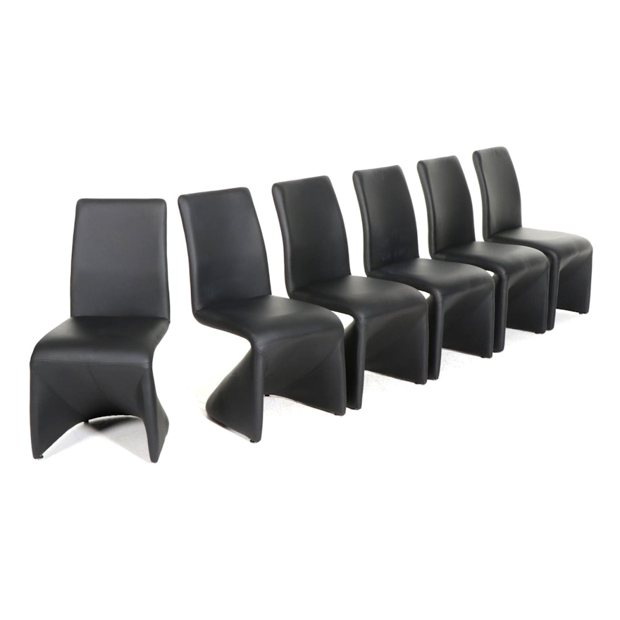 Six Contemporary Regis Panton-Style Leather Upholstered Cantilever Dining Chairs