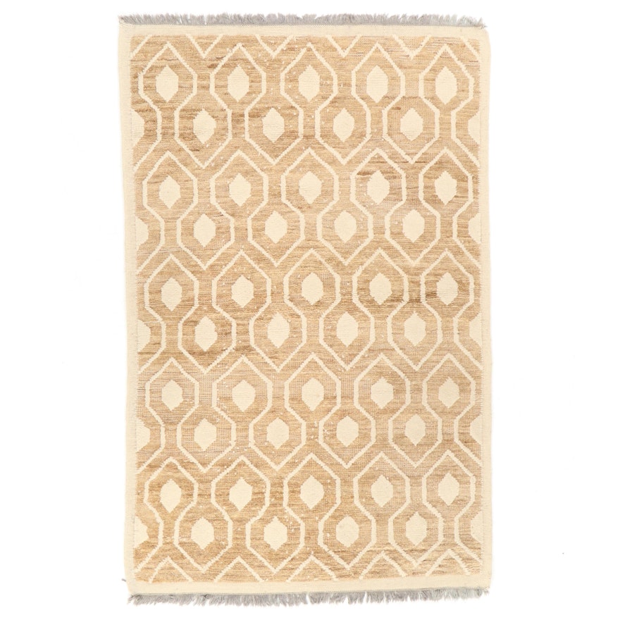 5'1 x 8'3 Hand-Knotted Geometric Jute and Wool Area Rug
