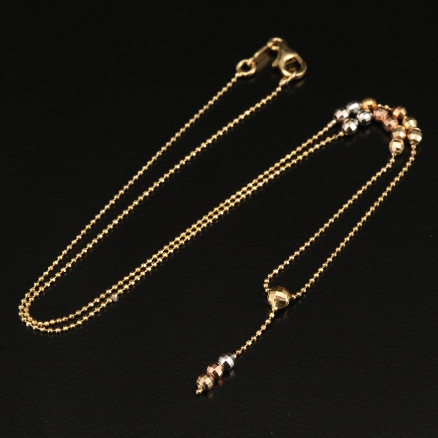 Italian Tri-Color 14K Beaded Y Necklace