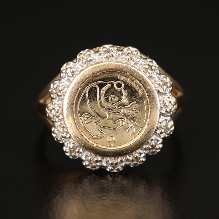 10K Diamond Coin Ring with Reproduction China 1/20th Oz. Gold Panda