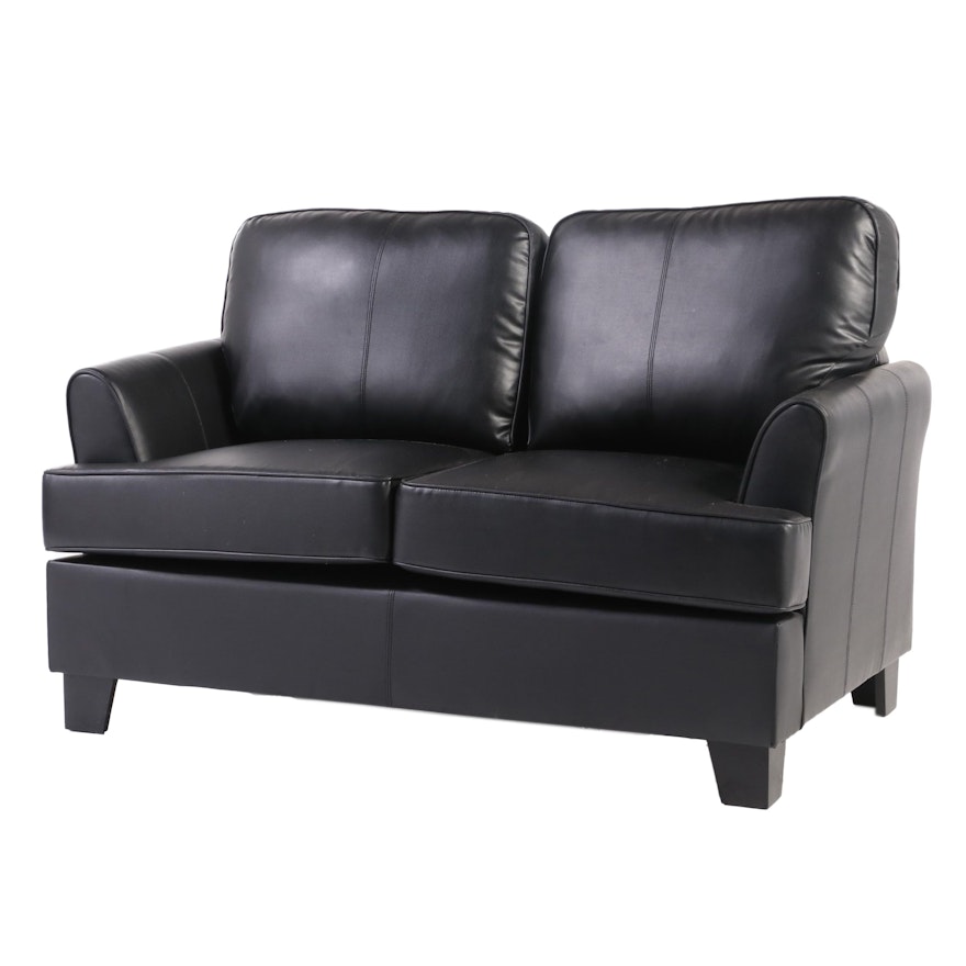 K&B "Montgomery" Contemporary Faux Leather Upholstered Loveseat