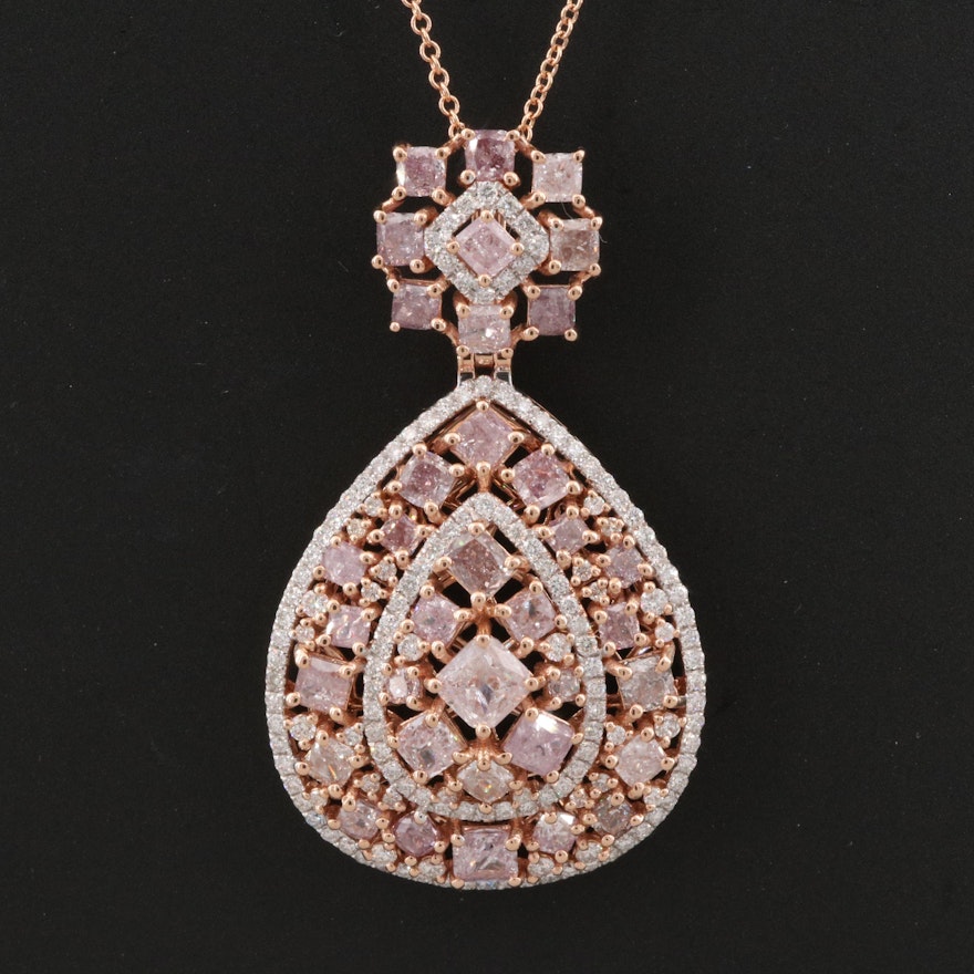 18K Rose Gold 4.77 CTW Diamond Cluster Pendant Necklace with GIA Report