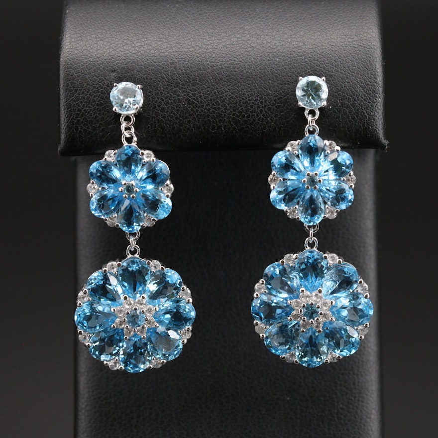 Sterling Topaz and Zircon Floral Earrings