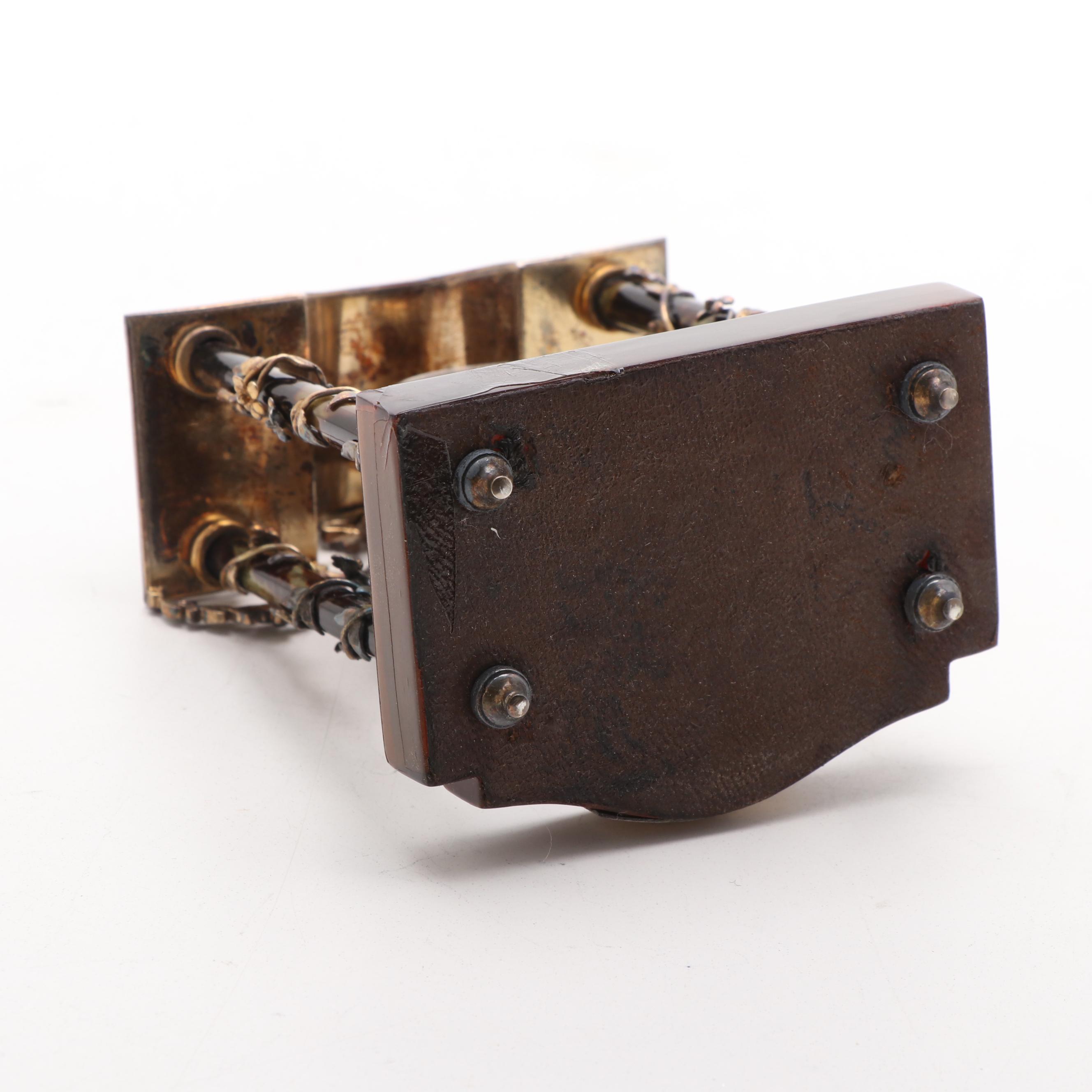 French Neoclassical Style Tortoise Shell and Gemstone Inlay Desk Clock