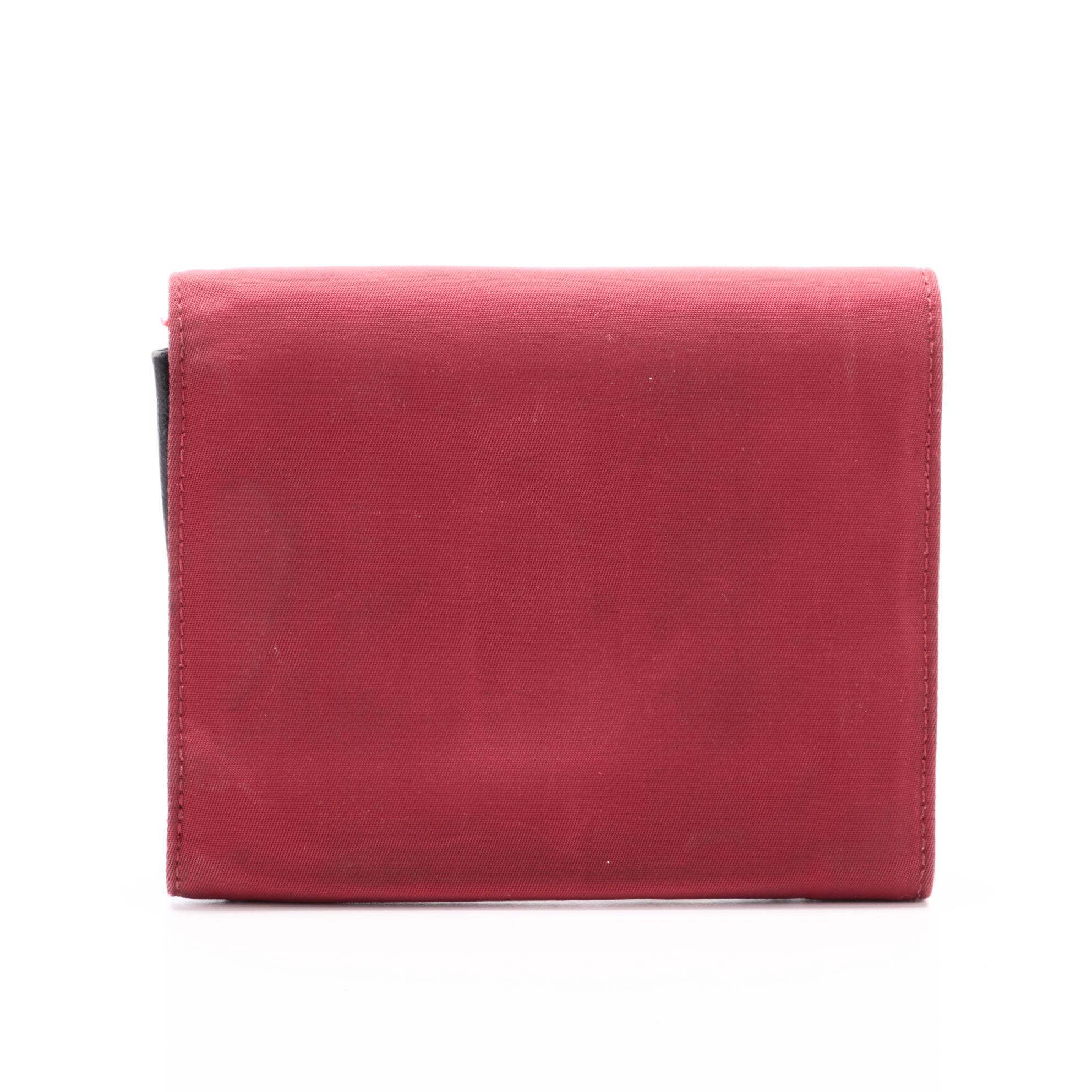 Prada Cerise Tessuto Nylon Vela Flap Wallet with Saffiano Leather