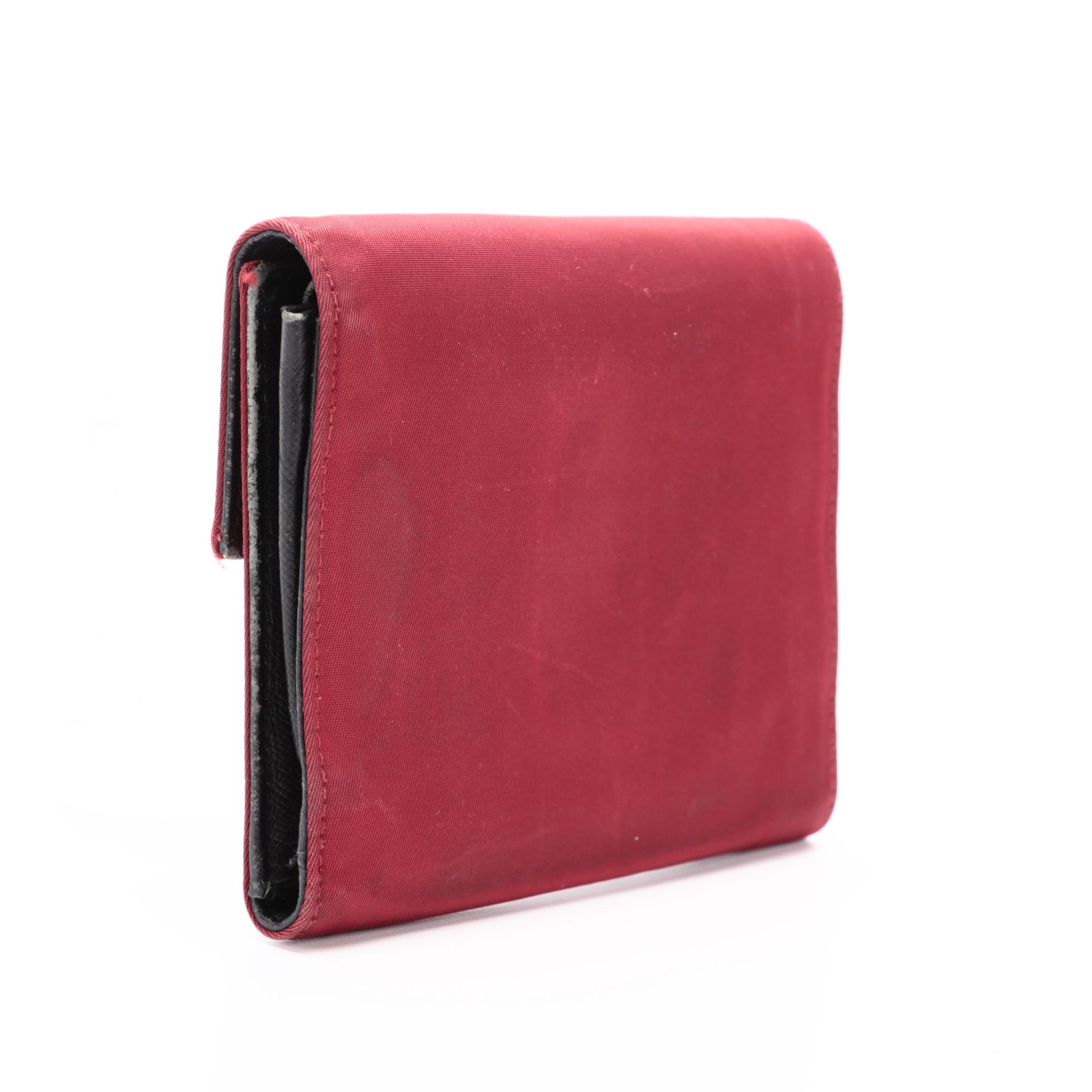 Prada Cerise Tessuto Nylon Vela Flap Wallet with Saffiano Leather
