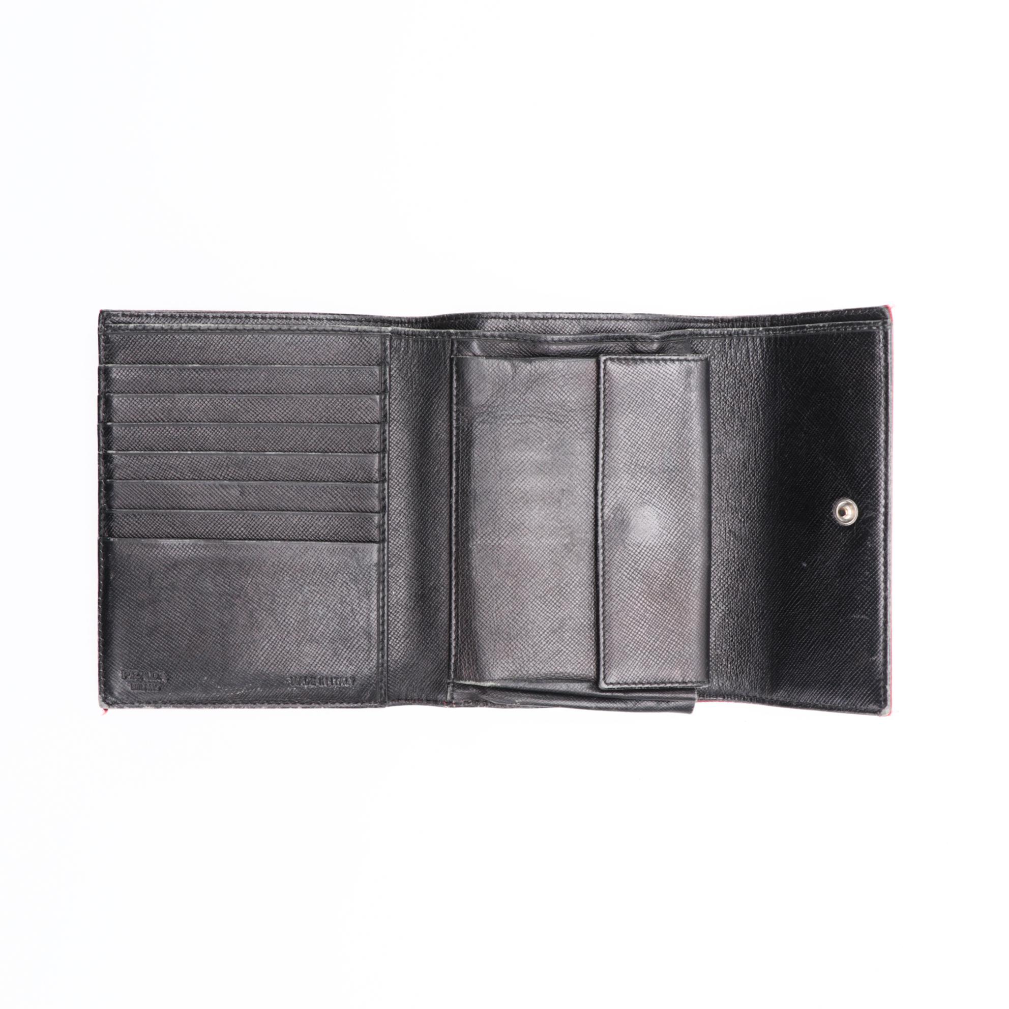 Prada Cerise Tessuto Nylon Vela Flap Wallet with Saffiano Leather