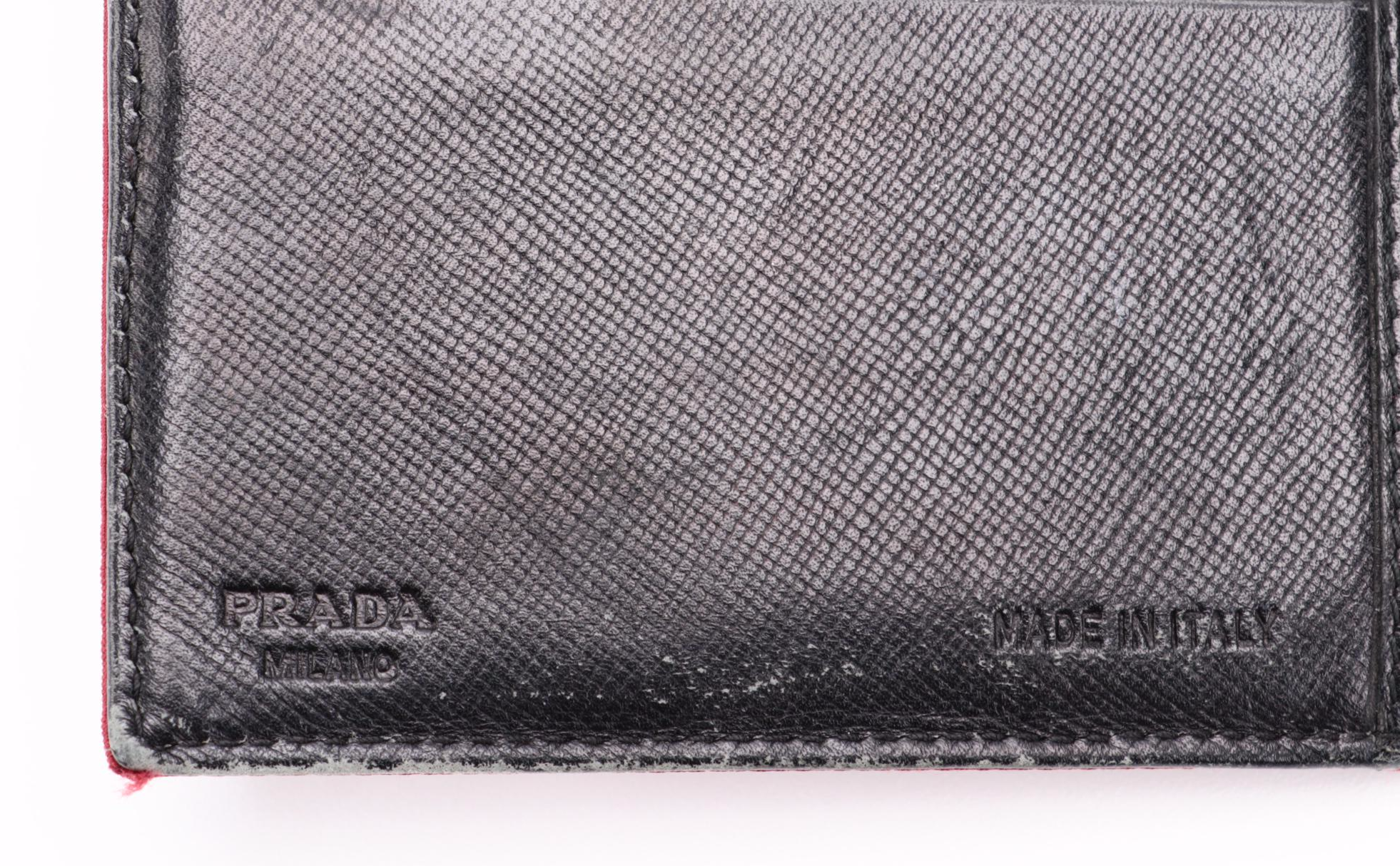 Prada Cerise Tessuto Nylon Vela Flap Wallet with Saffiano Leather