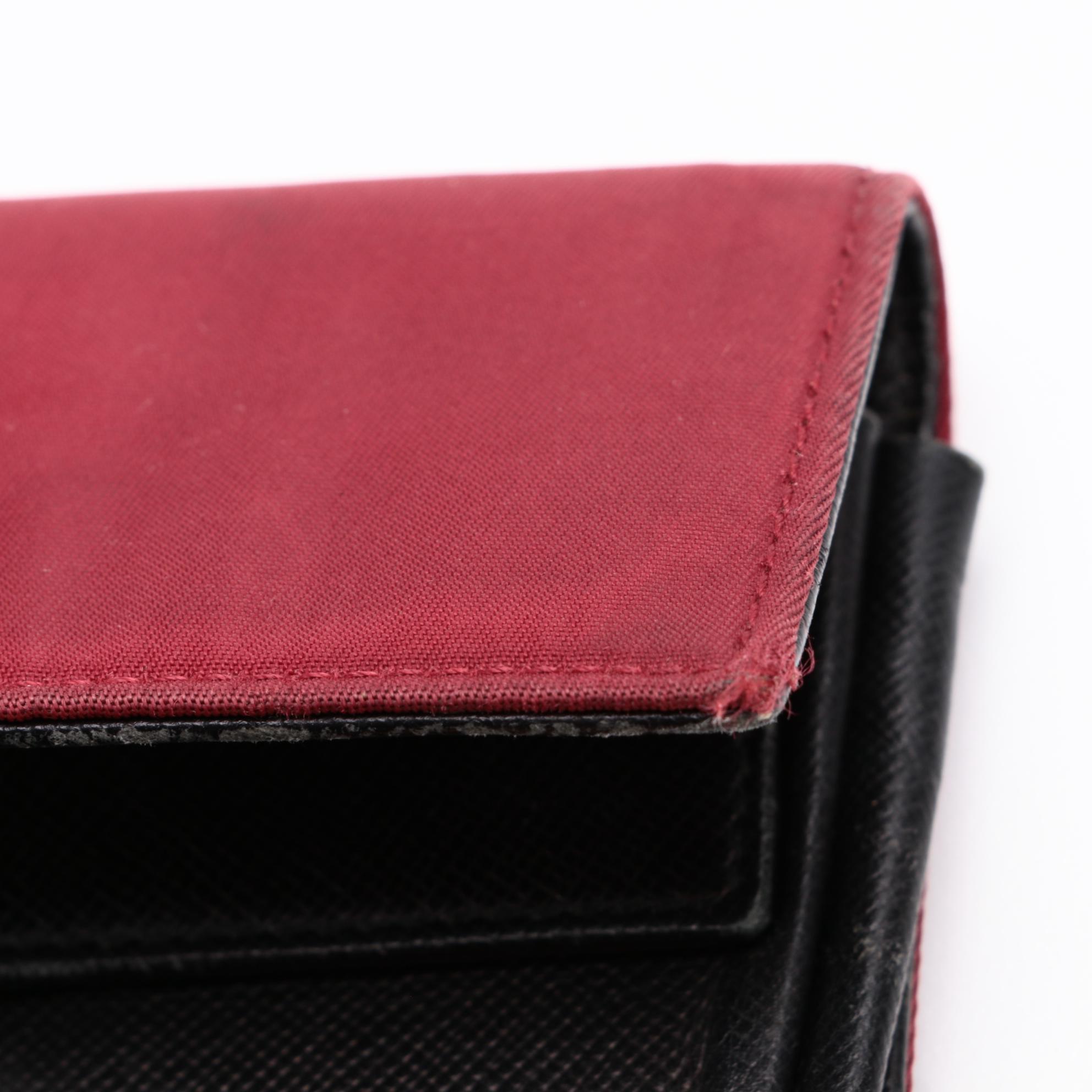 Prada Cerise Tessuto Nylon Vela Flap Wallet with Saffiano Leather