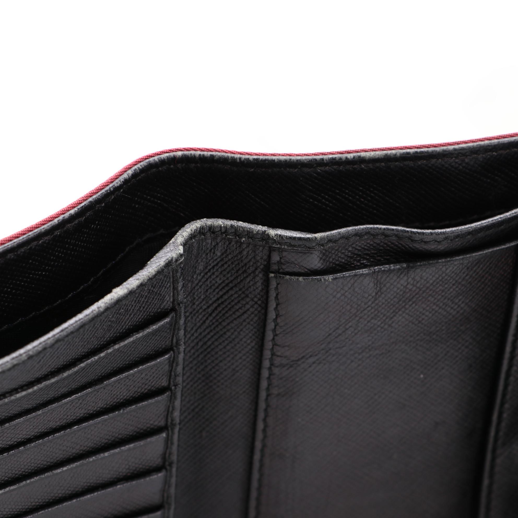 Prada Cerise Tessuto Nylon Vela Flap Wallet with Saffiano Leather