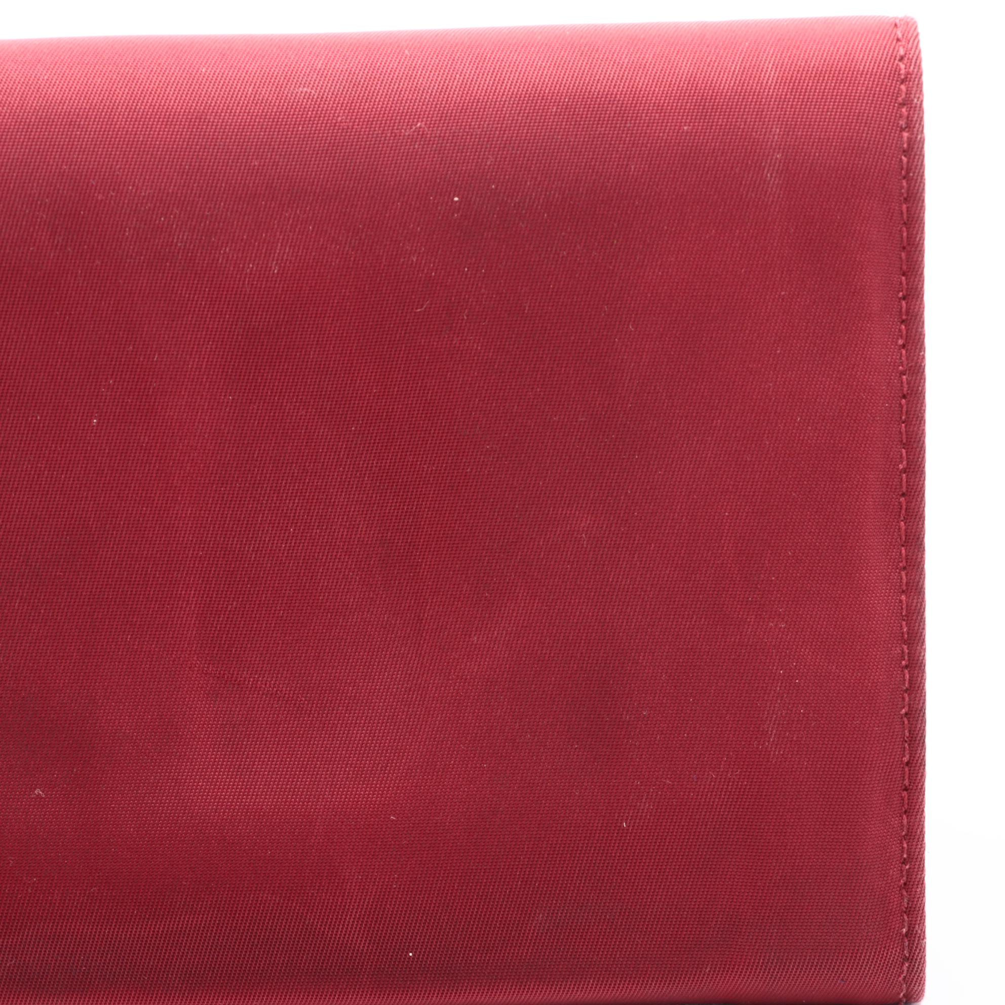 Prada Cerise Tessuto Nylon Vela Flap Wallet with Saffiano Leather
