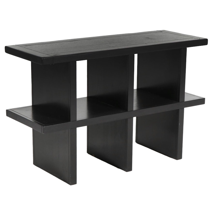Contemporary Black Lacquer Etagère Table