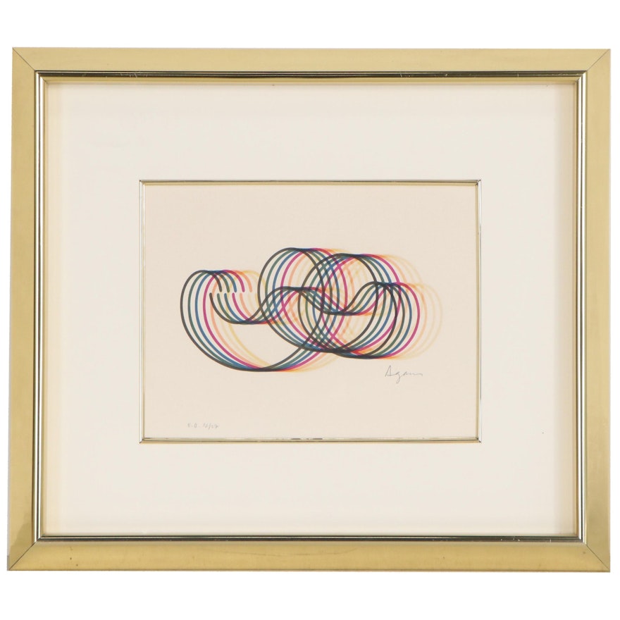 Yaacov Agam Abstract Lithograph of Linear Composition