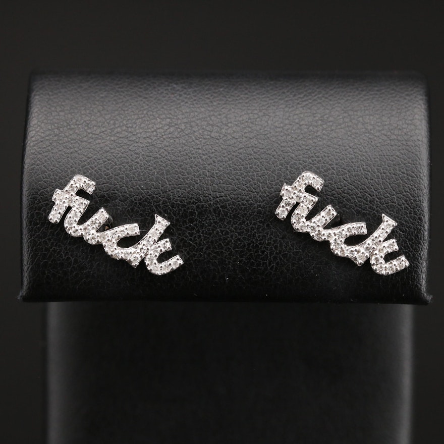 14K Diamond Typography Stud Earrings