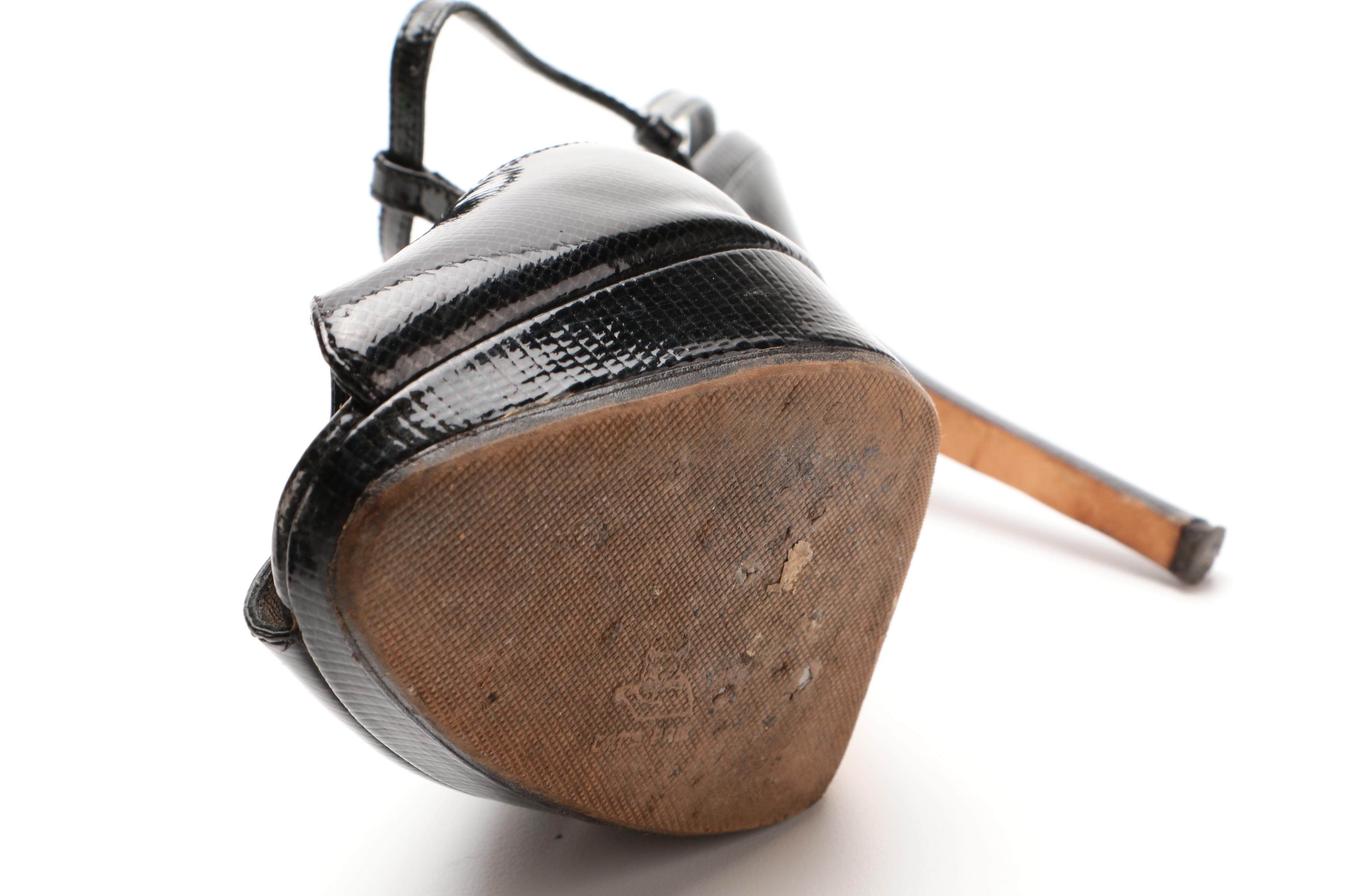 Christian Dior Miss Dior Lizard Embossed Leather Peep-Toe Platform T-Strap Heels