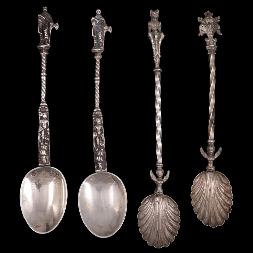 Louis Landsberg Sterling Silver Apostle Spoons with Metal Shell Spoons