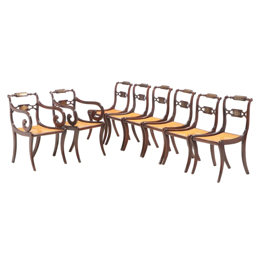 Eight Regency Rosewood Dining Chairs with Brass Inlay, Early 19th Century