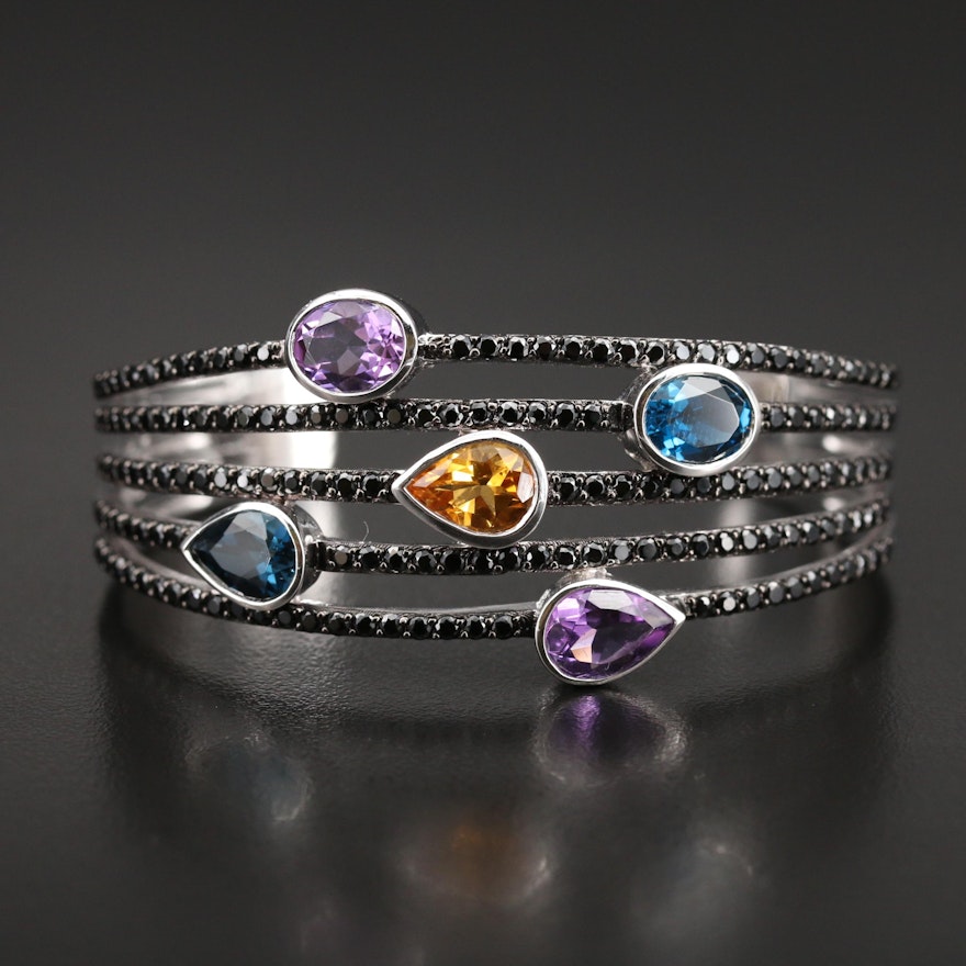 Sterling London Blue Topaz, Amethyst, Citrine and Spinel Cuff
