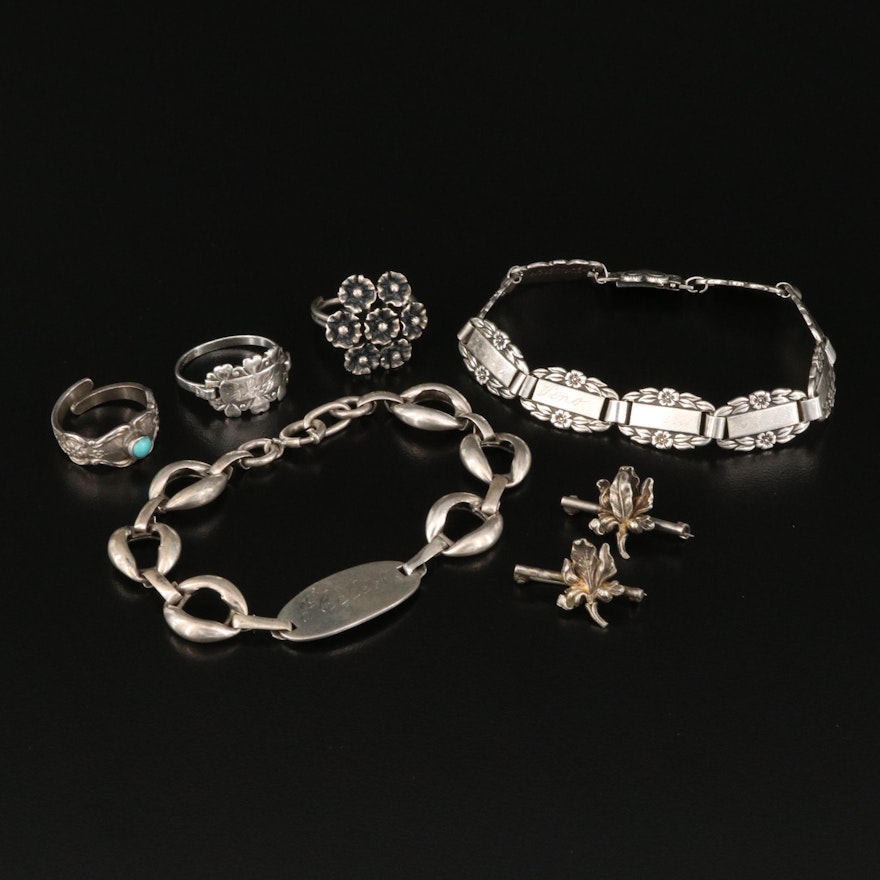 Sterling Jewelry Featuring 1940s "Forget-Me-Not" Link Bracelet