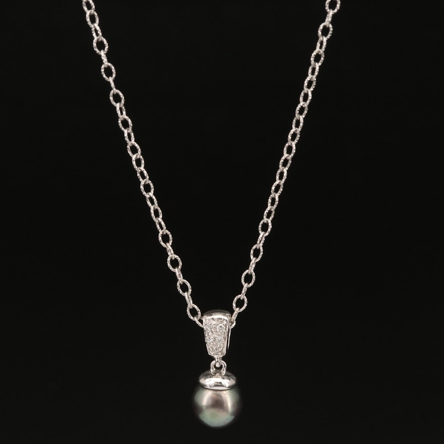 14K Pearl and Diamond Pendant Necklace