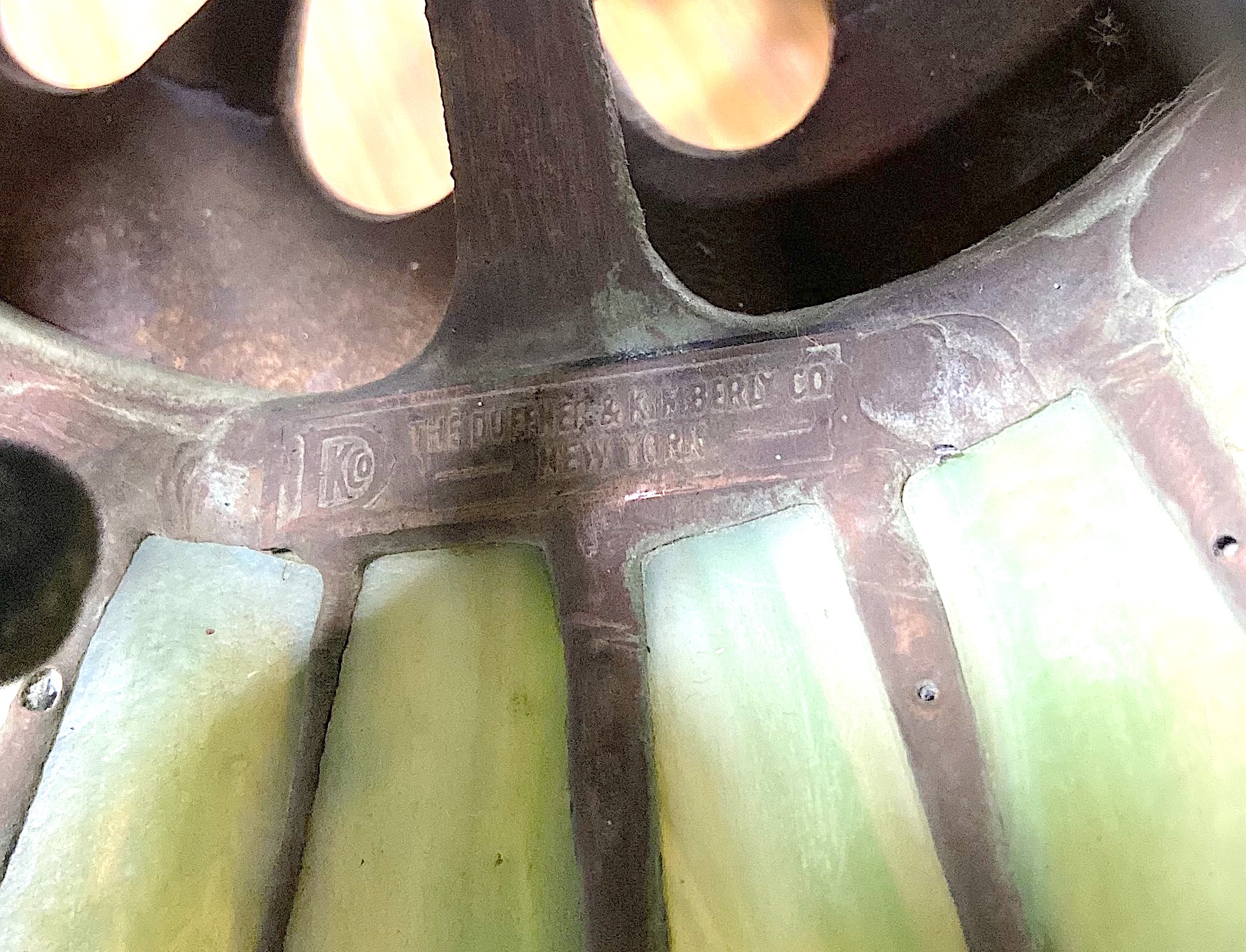 Duffner & Kimberly Co. "Nasturtium Border" Colored Slag Glass Chandelier