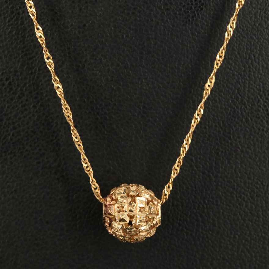14K Textured Bead Pendant Necklace
