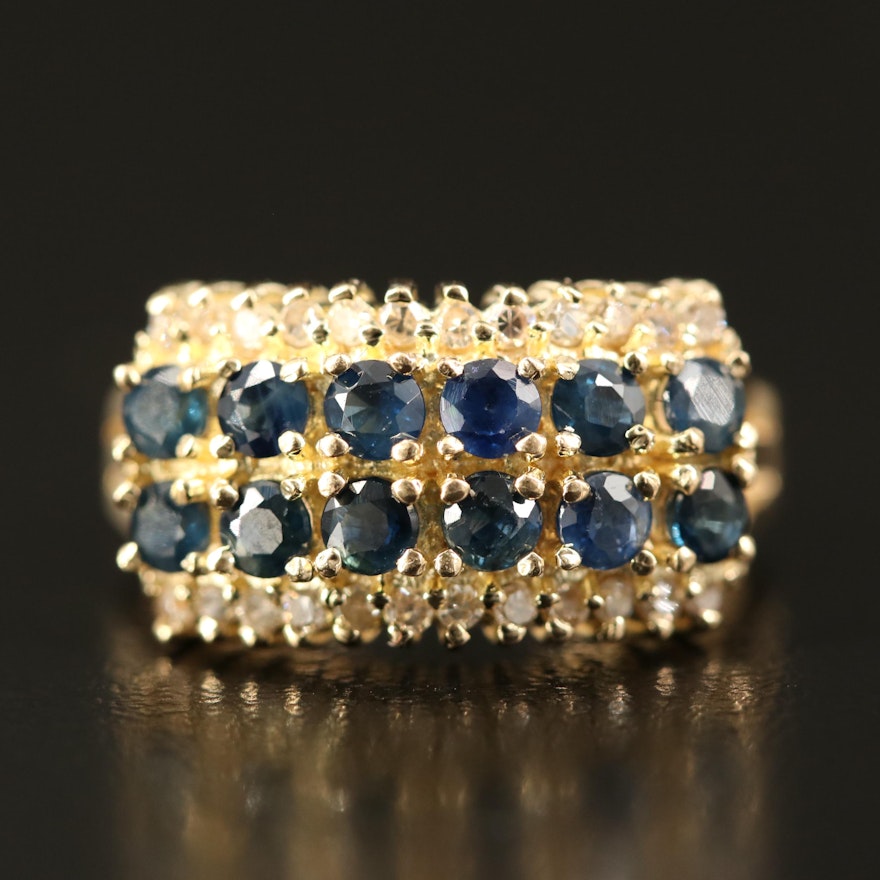 14K Sapphire and Diamond Multi-Row Ring