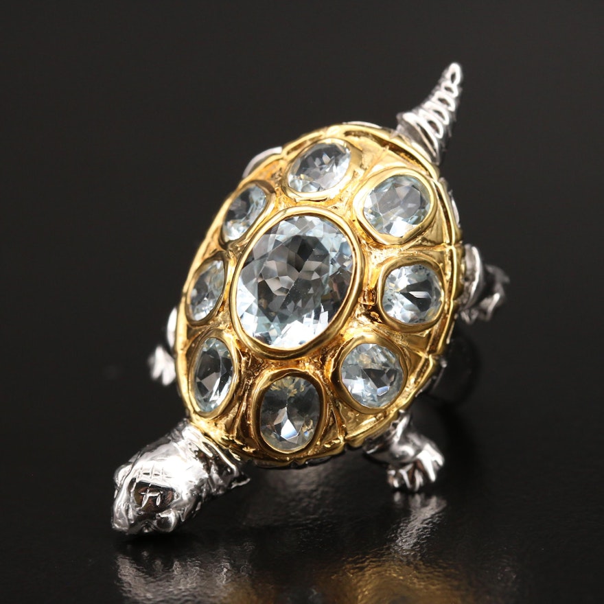 Sterling Aquamarine Articulated Turtle Ring