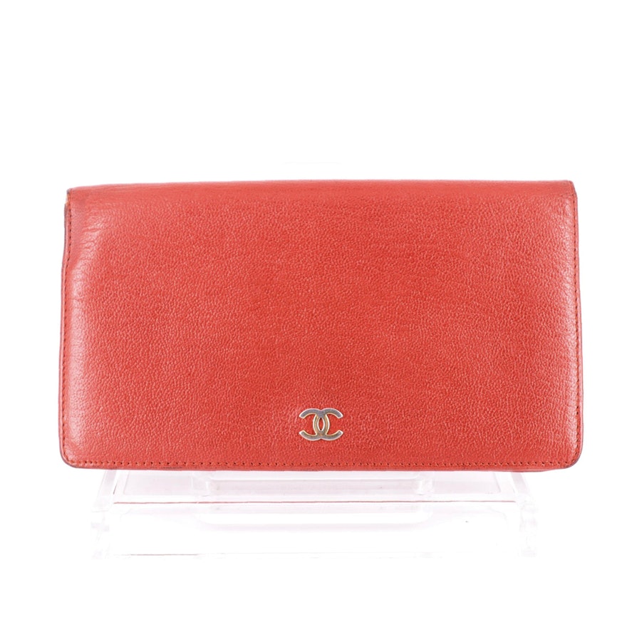 Chanel Long Continental Wallet in Red Goatskin Leather