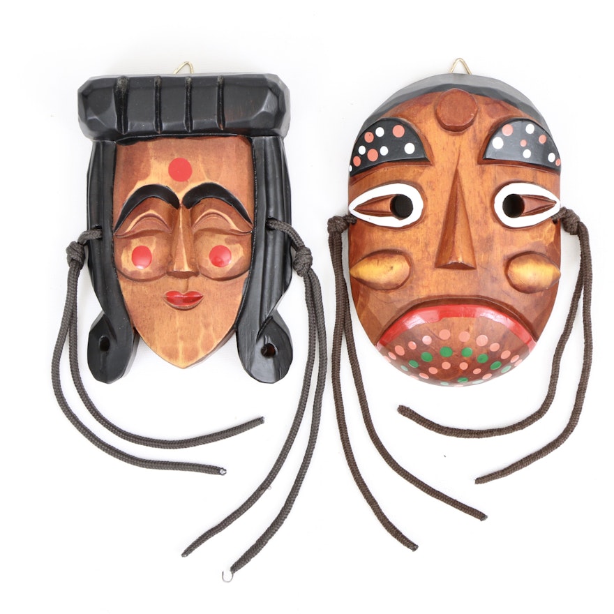 Koren Hahoe Wood Mask and Bongsan Talchum Style Mask, Late 20th Century