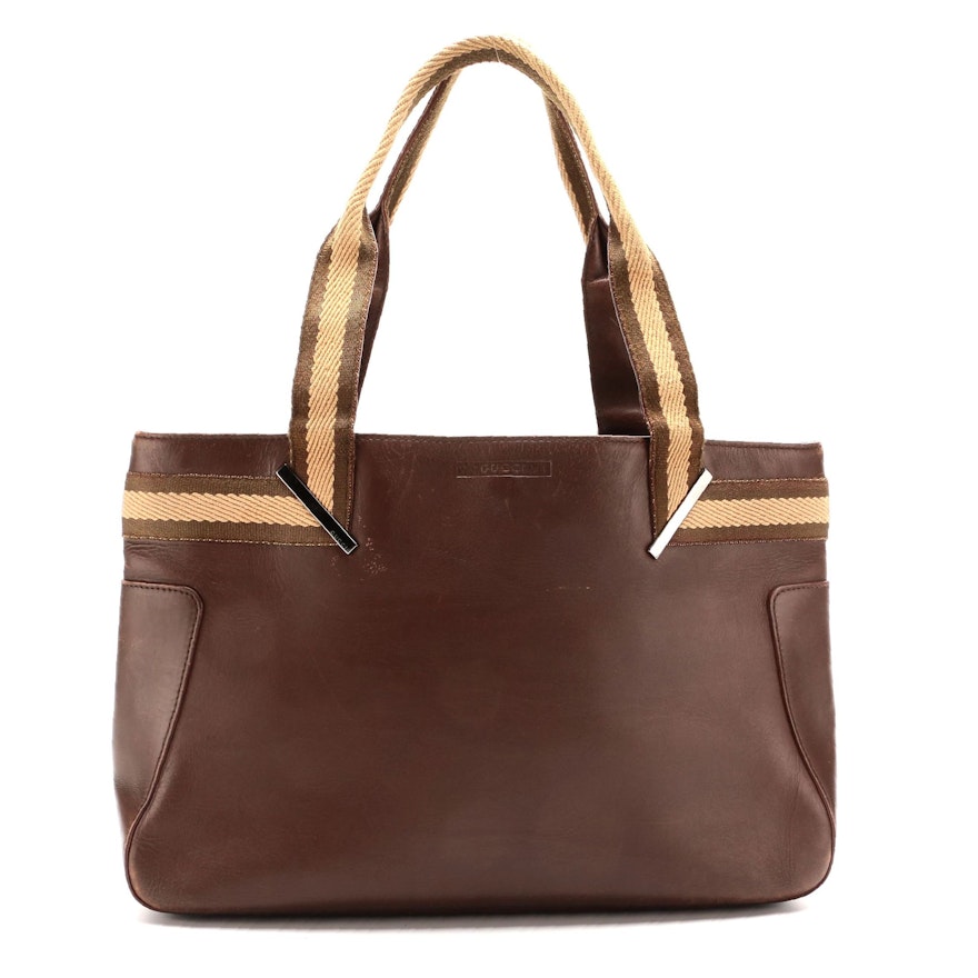 Gucci Web Handle Tote in Brown Smooth Leather