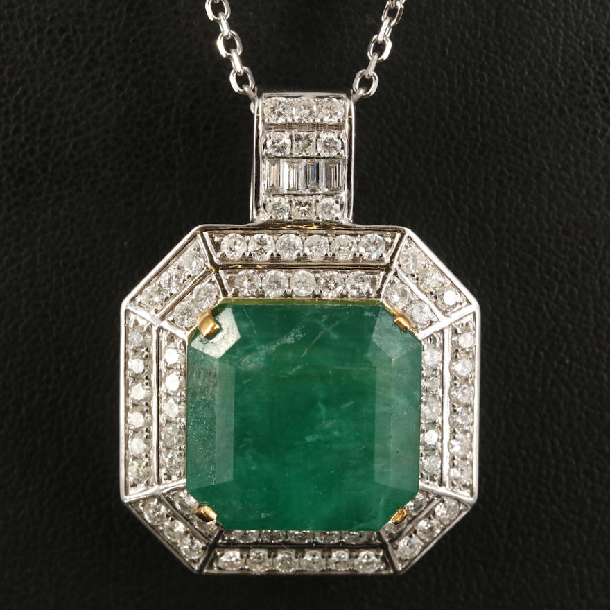 14K 35.85 CT Emerald and  2.83 CTW Diamond Pendant Necklace