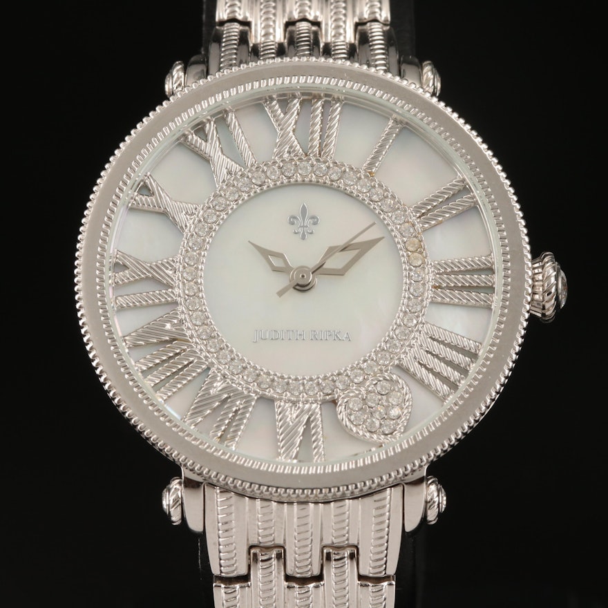 Judith Ripka Mother of Pearl Dial Wristwatch with Glass Crystal Accents