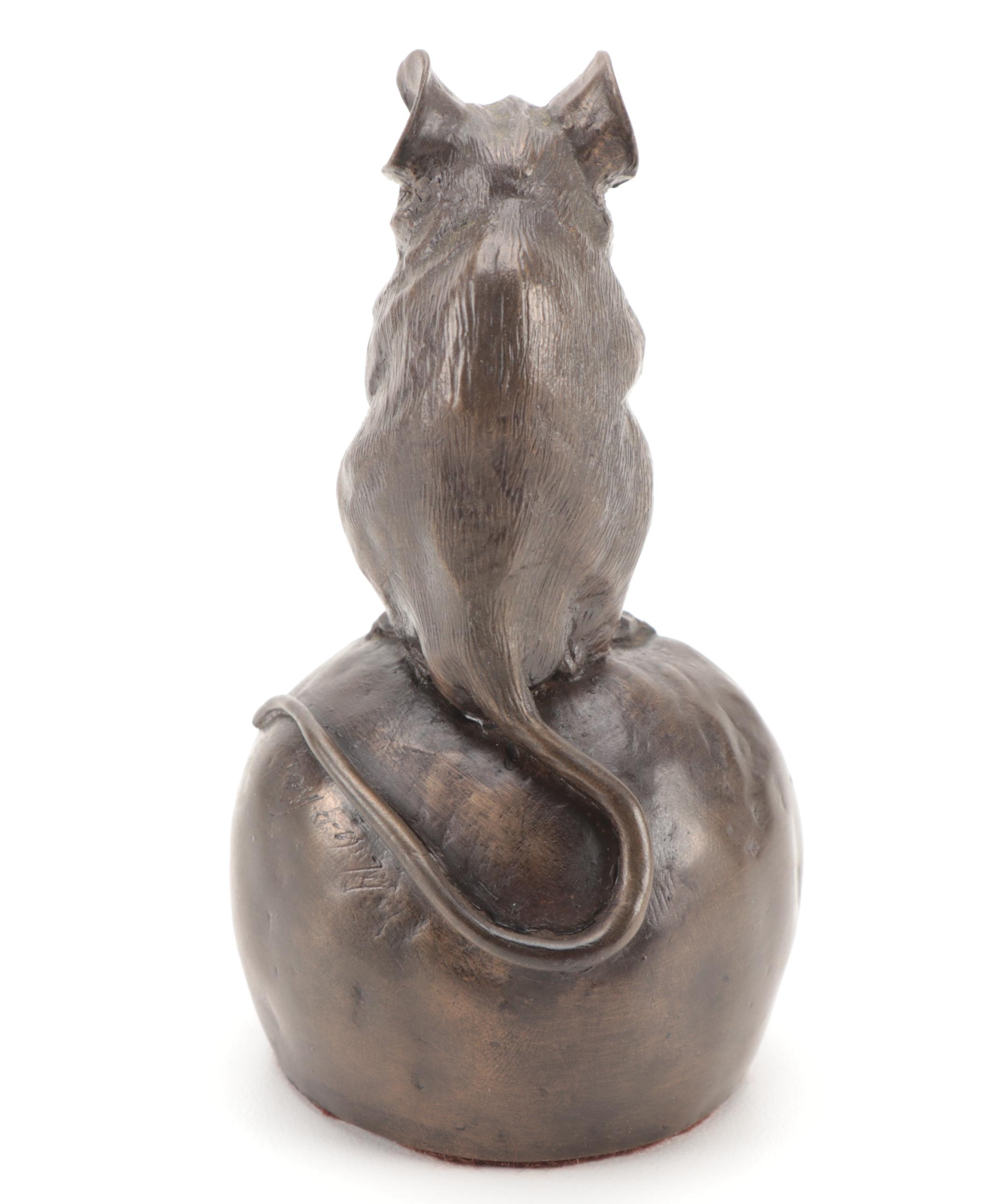 English Heredities Cold Cast Bronze Mouse on Apple, Late 20th Century