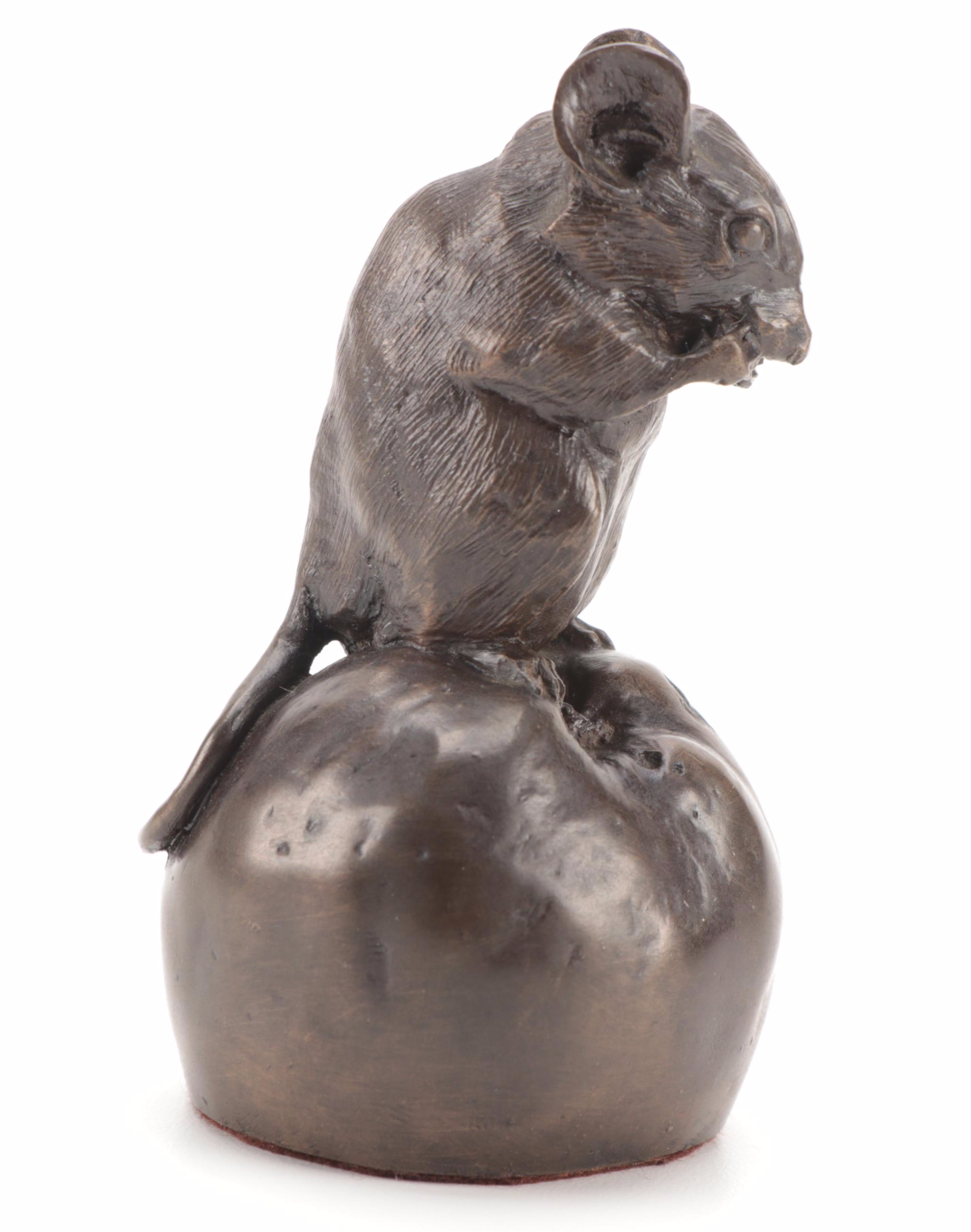 English Heredities Cold Cast Bronze Mouse on Apple, Late 20th Century