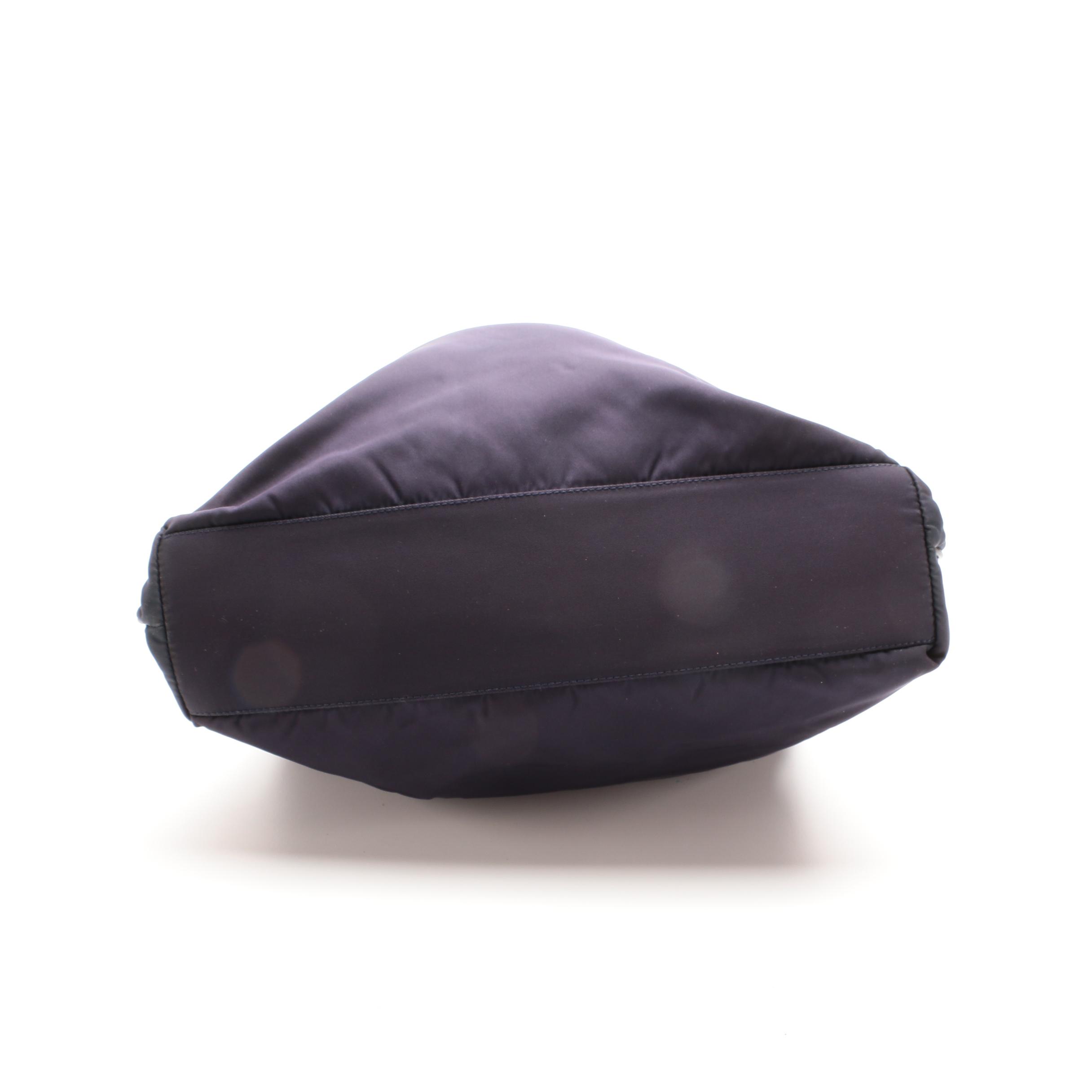 Prada Navy Tessuto Nylon Tote Bag with Black Leather Trim