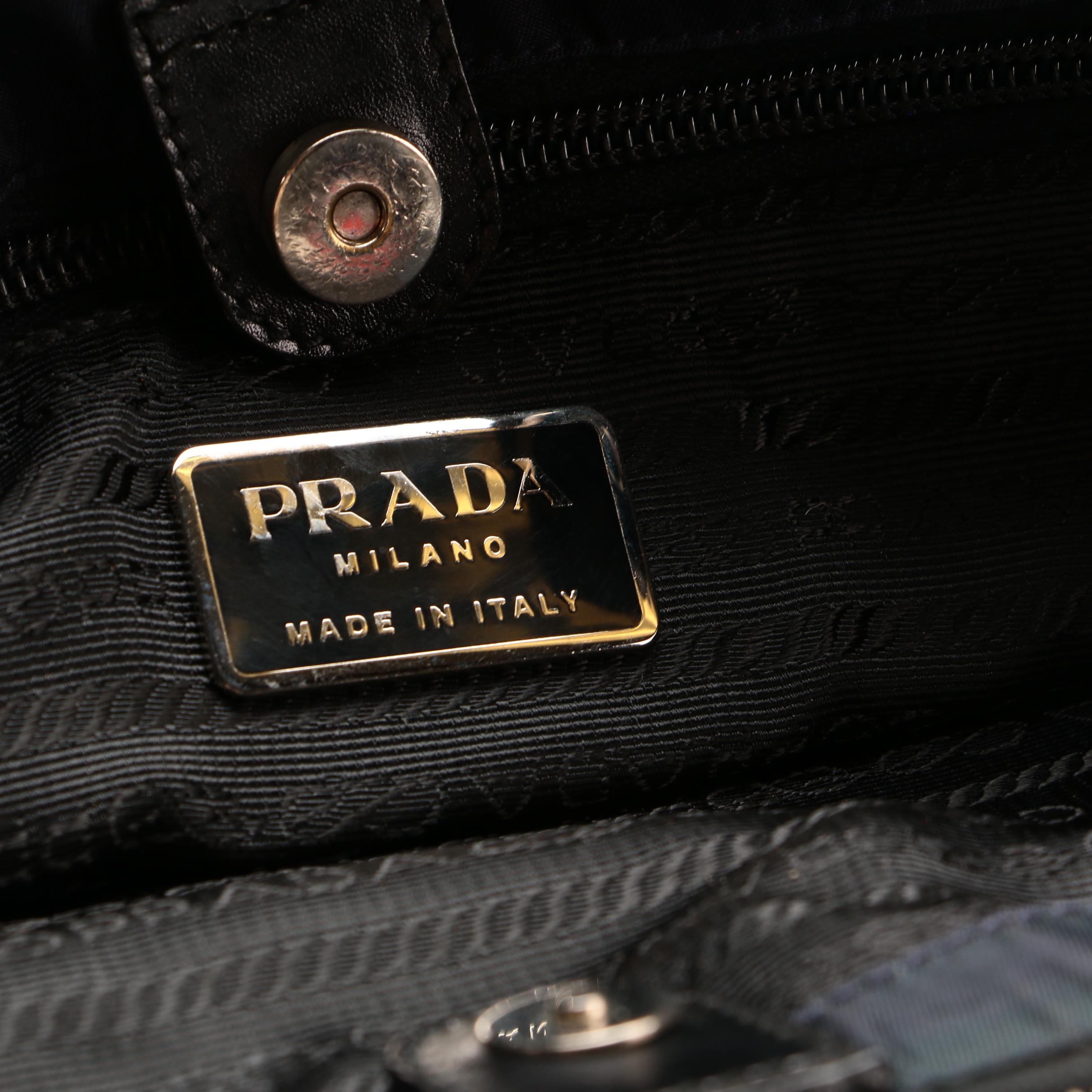 Prada Navy Tessuto Nylon Tote Bag with Black Leather Trim