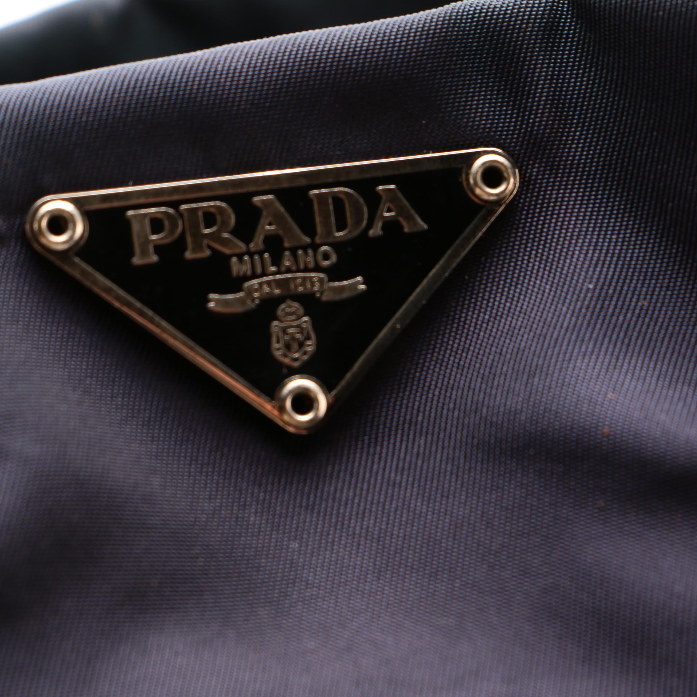 Prada Navy Tessuto Nylon Tote Bag with Black Leather Trim