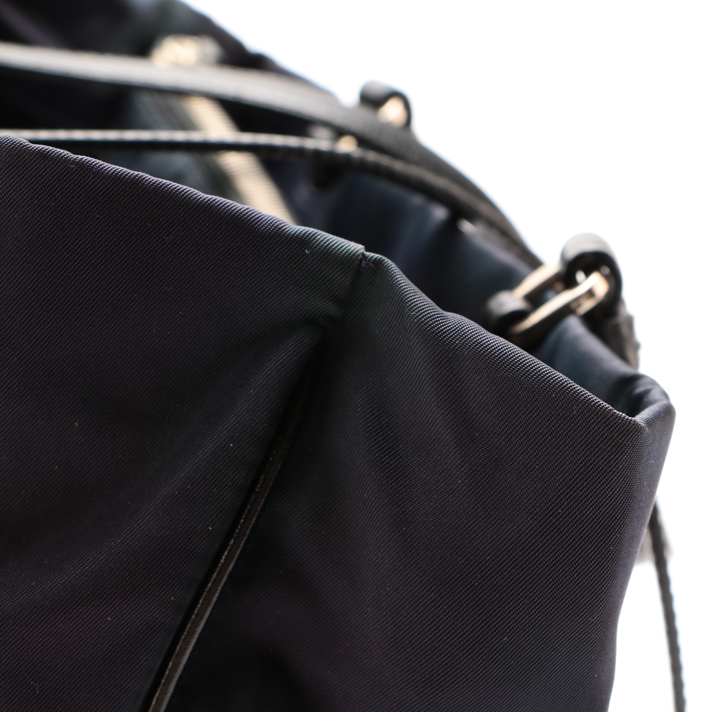 Prada Navy Tessuto Nylon Tote Bag with Black Leather Trim