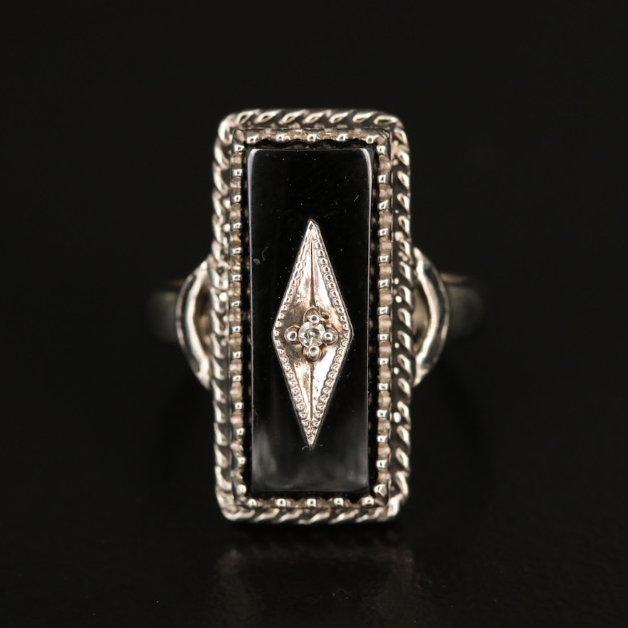 10K Black Onyx and Diamond Ring