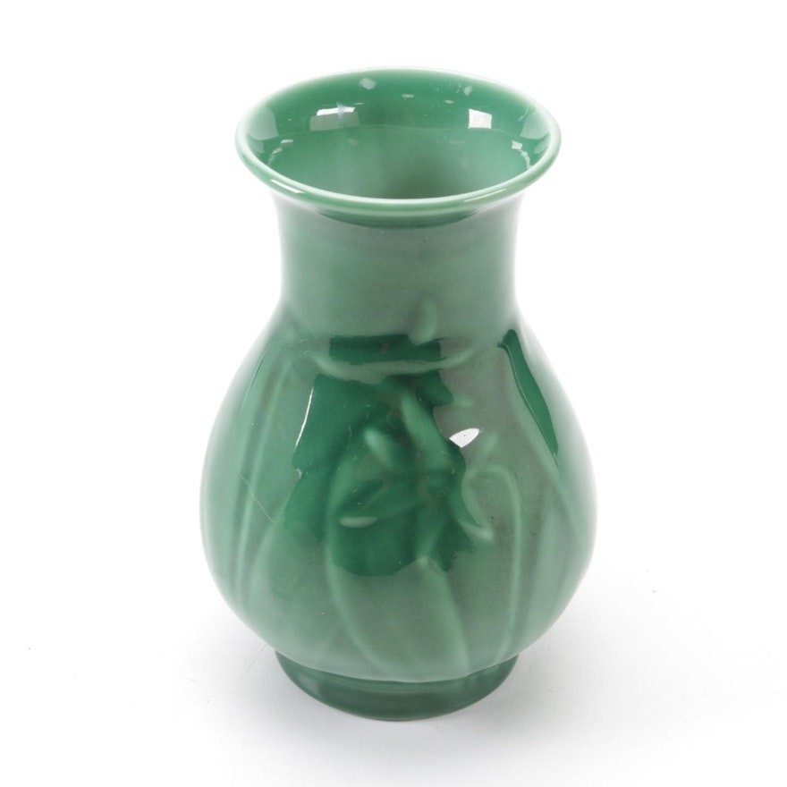 Rookwood Pottery Green High Glaze Floral Motif Ceramic Vase, 1951