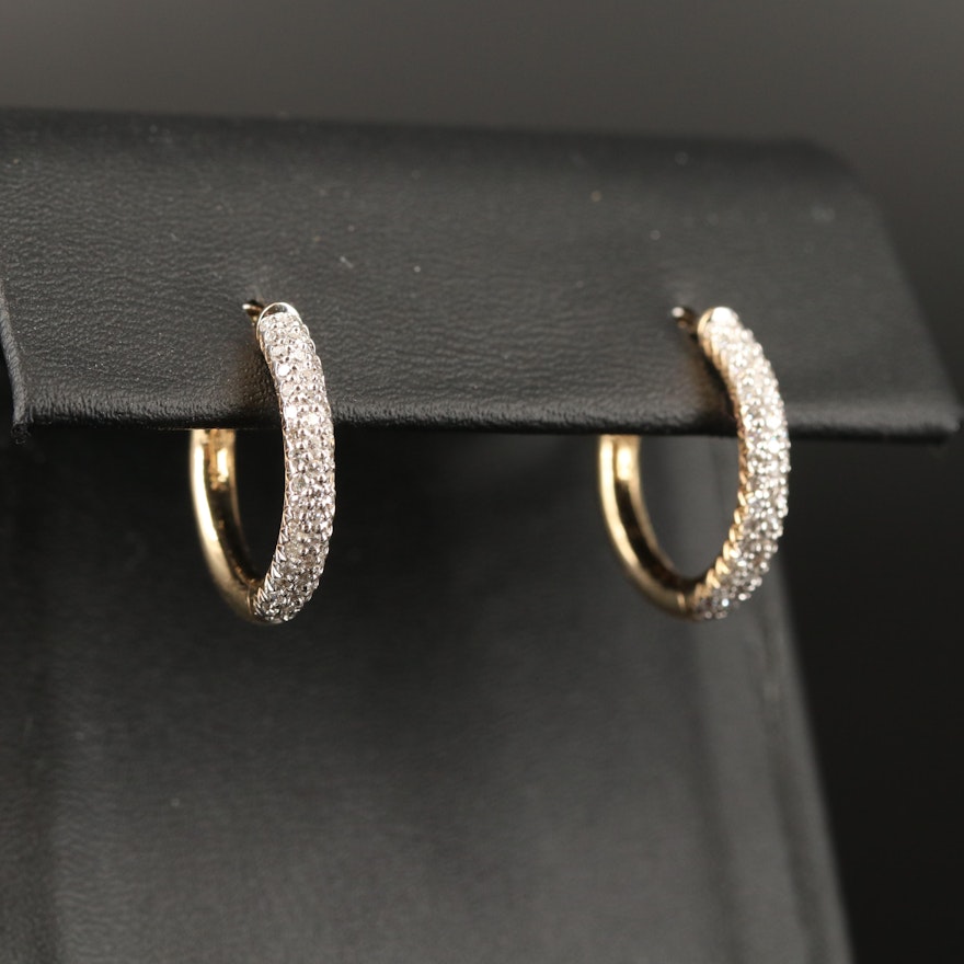 14K Pavé Diamond Hoop Earrings