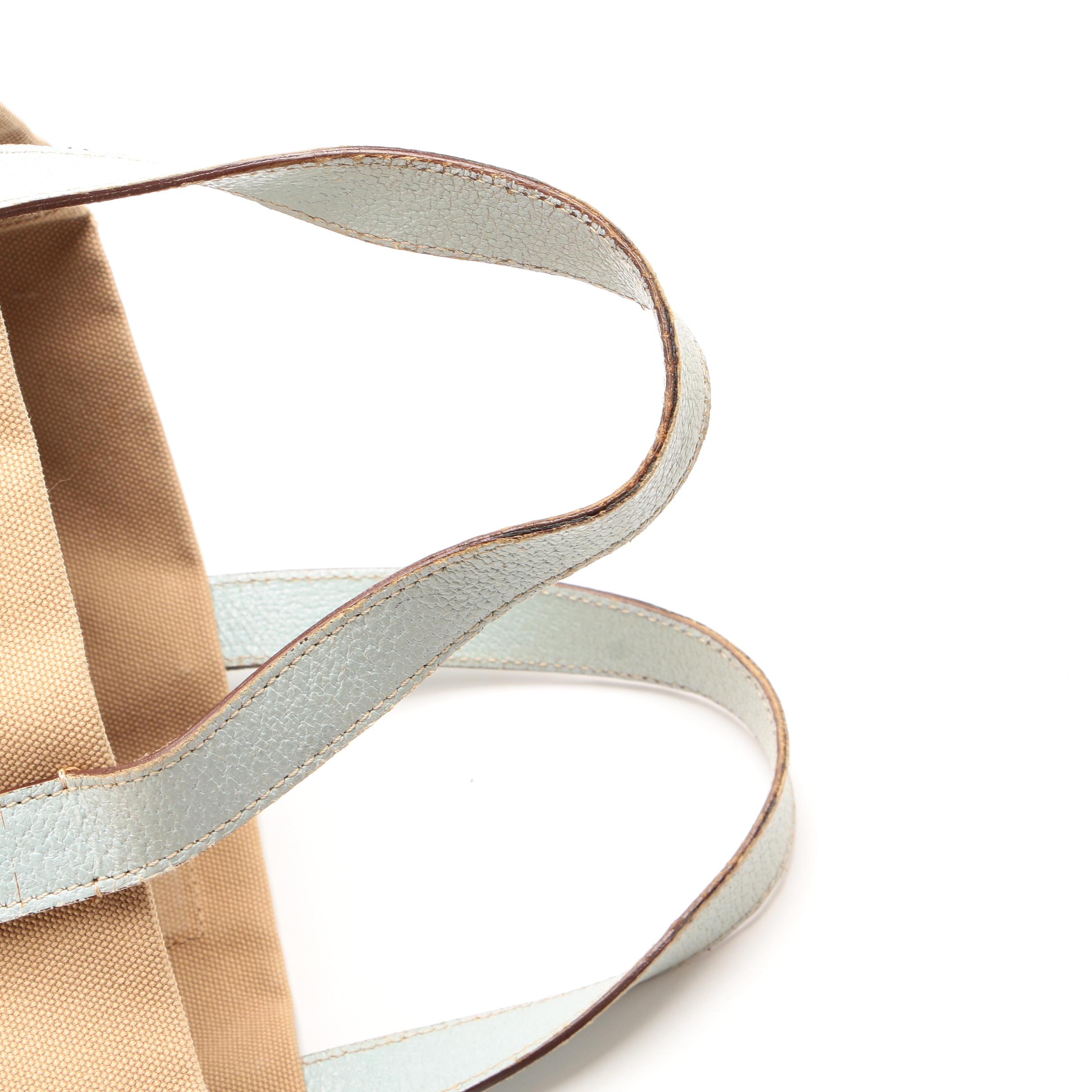 Prada Tote in Khaki Canvas with Pale Blue Leather Trims
