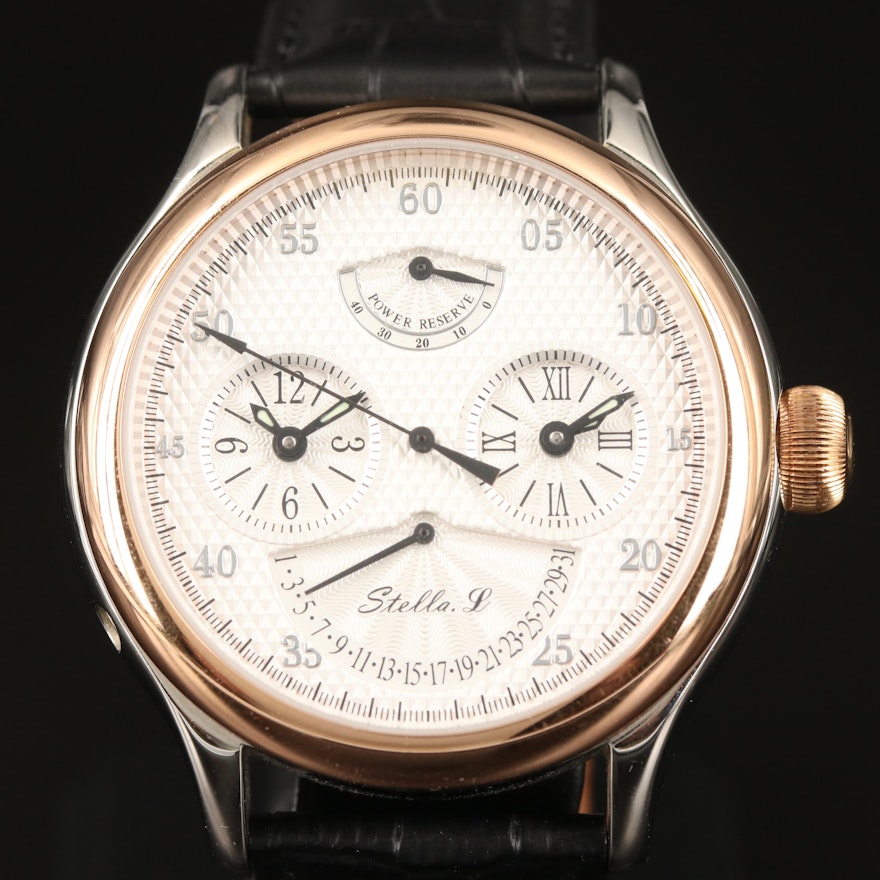 Two Tone Stella. L Power Reserve Dial Time and Dual Time Wristwatch