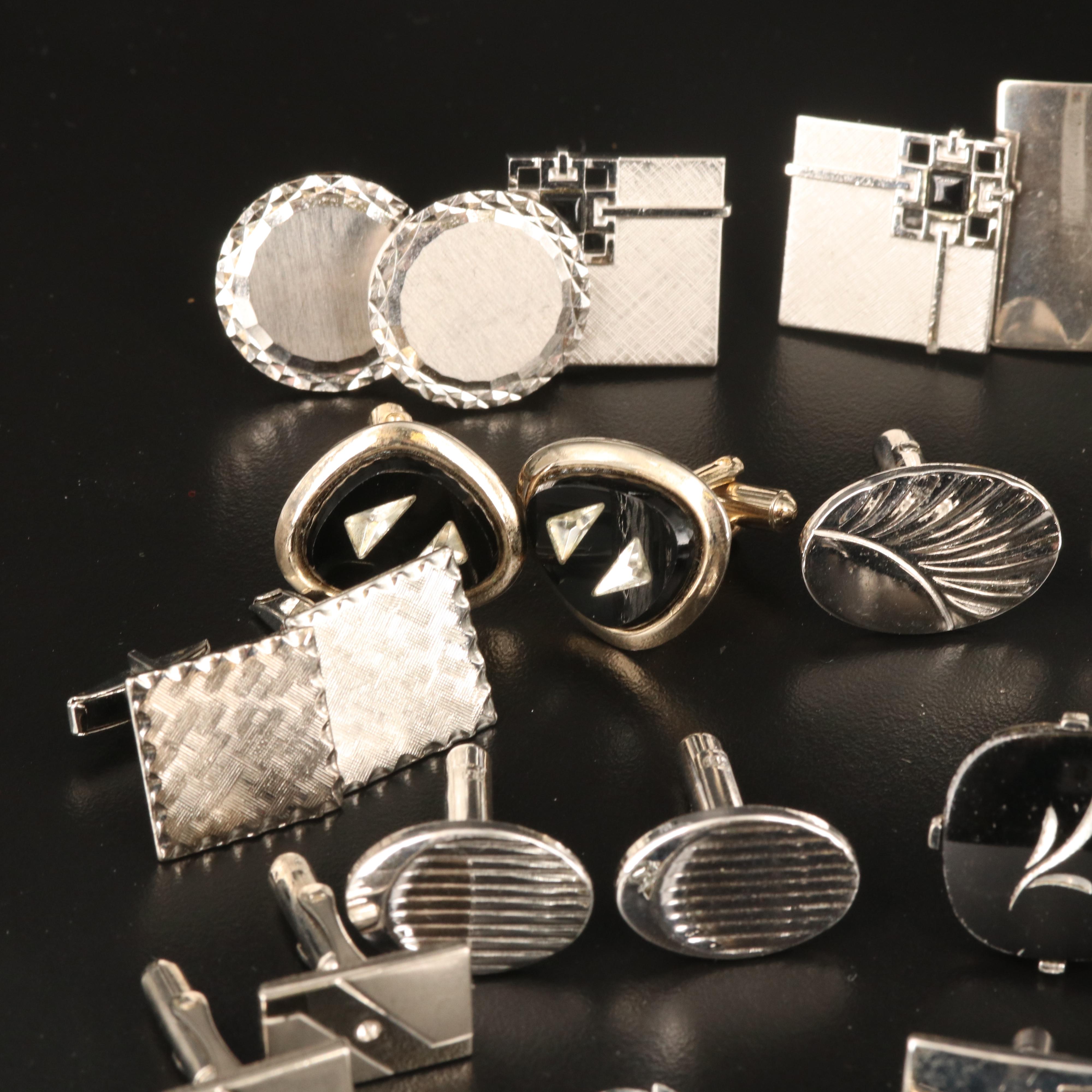 Vintage Cufflinks and Tie Clips Including Christian Dior, Comedy and Tragedy